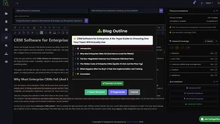 Blog Outline dialog proposing a title and sections before any prose is written