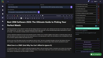 SEO Editor sidebar suggesting internal links from your own site