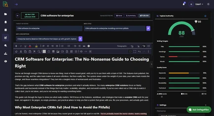 SEO Editor scoring an article's Topical Authority live as it is written